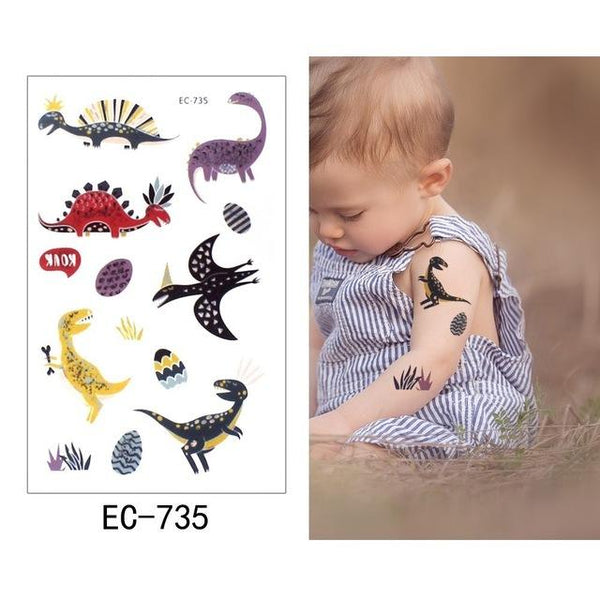 Glaryyears 1 Sheet Temporary Tattoo Sticker Colorful Fake Tatoo Dinosaur Flash Tatto Waterproof Small Body Art Child 16 Designs