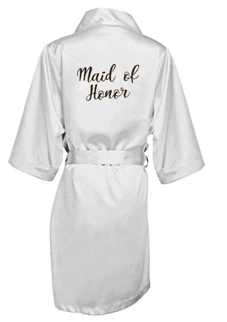 new bride bridesmaid robe with white black letters mother sister of the bride wedding gift bathrobe kimono satin robes