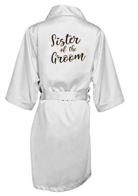 new bride bridesmaid robe with white black letters mother sister of the bride wedding gift bathrobe kimono satin robes