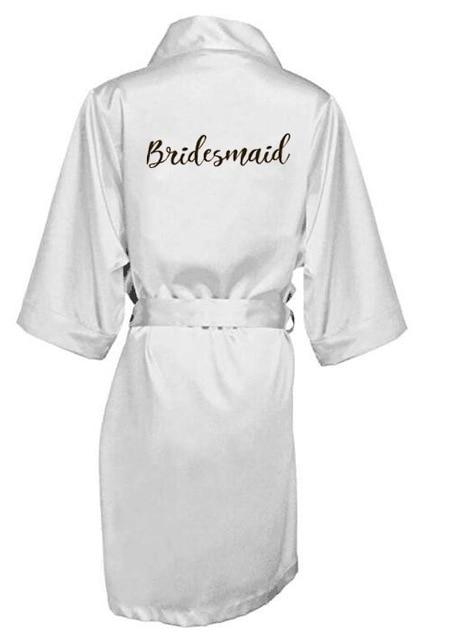new bride bridesmaid robe with white black letters mother sister of the bride wedding gift bathrobe kimono satin robes