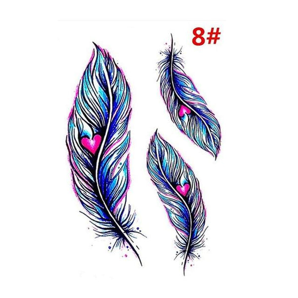 Sale New Sweet Blue Feather Flower Arm Back Temporary Stickers Female Men Couple Disposable Tattoo Stickers Fashion Body Art