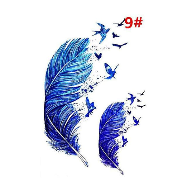 Sale New Sweet Blue Feather Flower Arm Back Temporary Stickers Female Men Couple Disposable Tattoo Stickers Fashion Body Art