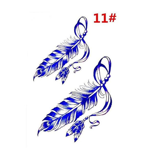 Sale New Sweet Blue Feather Flower Arm Back Temporary Stickers Female Men Couple Disposable Tattoo Stickers Fashion Body Art