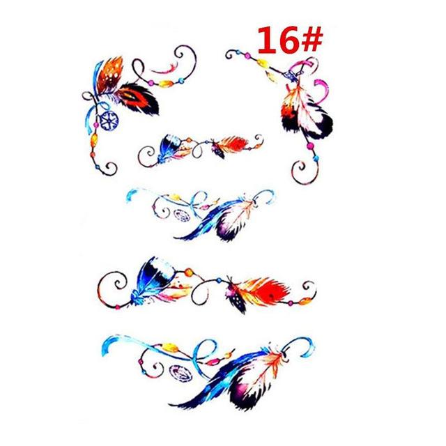 Sale New Sweet Blue Feather Flower Arm Back Temporary Stickers Female Men Couple Disposable Tattoo Stickers Fashion Body Art
