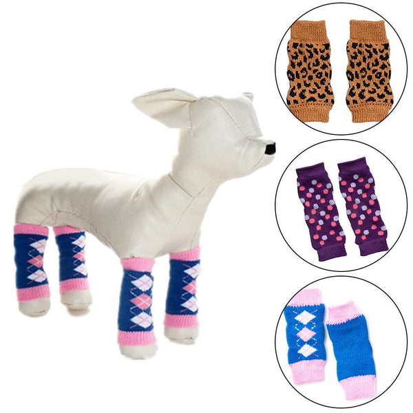 4Pcs/Set Warm Autumn Winter Pet Dog Leg Warmers Socks Printed Non-slip Leopard Dots Leg dog clothes dog accessories	 dog socks