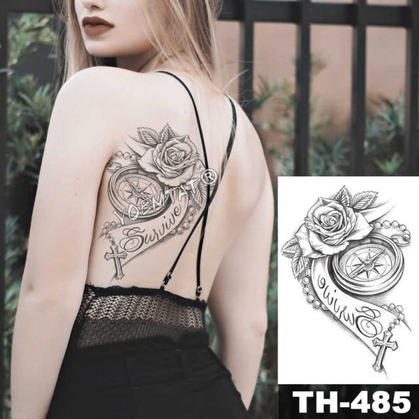 Sketch Flower Blossom Peony Rose Waterproof Temporary Tattoo Sticker Black Tattoos Body Art Arm Hand Girl Women Fake Tatoo