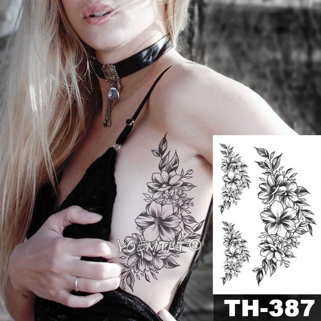 Geometric Flower Rose Eye Leaves Waterproof Temporary Tattoo Sticker Diamond Peony Black Tattoos Body Art Arm Fake Tatoo