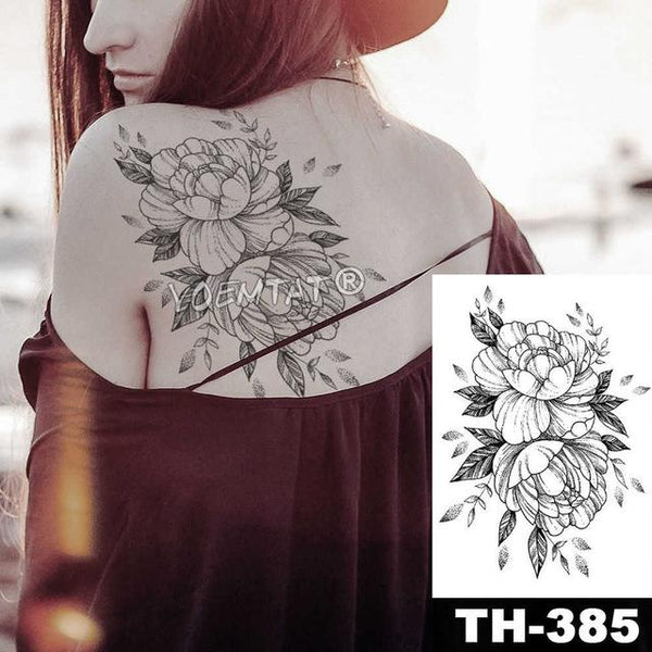 Geometric Flower Rose Eye Leaves Waterproof Temporary Tattoo Sticker Diamond Peony Black Tattoos Body Art Arm Fake Tatoo