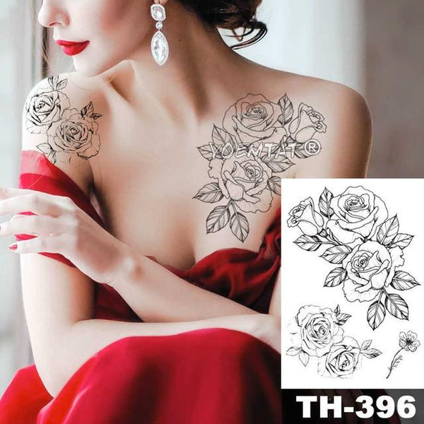Geometric Flower Rose Eye Leaves Waterproof Temporary Tattoo Sticker Diamond Peony Black Tattoos Body Art Arm Fake Tatoo