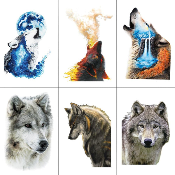 HXMAN Watercolor Wolf Tiger Temporary Tattoos Waterproof Women Fake Kids Children Hand Tattoos Men Body Art 9.8X6cm A-005