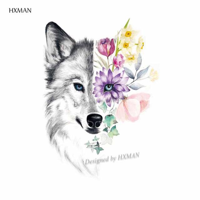 HXMAN Watercolor Wolf Tiger Temporary Tattoos Waterproof Women Fake Kids Children Hand Tattoos Men Body Art 9.8X6cm A-005