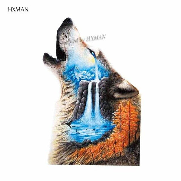 HXMAN Watercolor Wolf Tiger Temporary Tattoos Waterproof Women Fake Kids Children Hand Tattoos Men Body Art 9.8X6cm A-005
