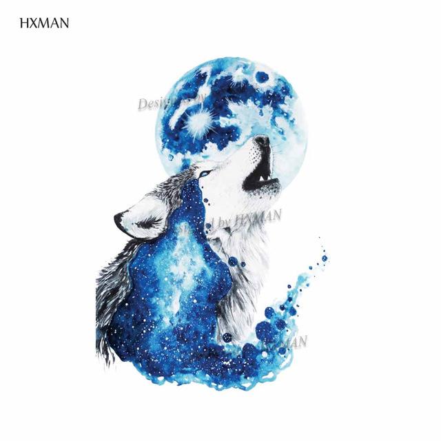 HXMAN Watercolor Wolf Tiger Temporary Tattoos Waterproof Women Fake Kids Children Hand Tattoos Men Body Art 9.8X6cm A-005