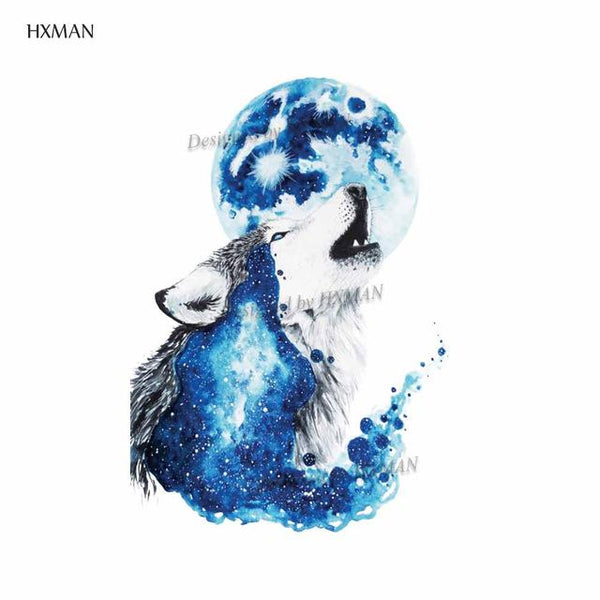 HXMAN Watercolor Wolf Tiger Temporary Tattoos Waterproof Women Fake Kids Children Hand Tattoos Men Body Art 9.8X6cm A-005