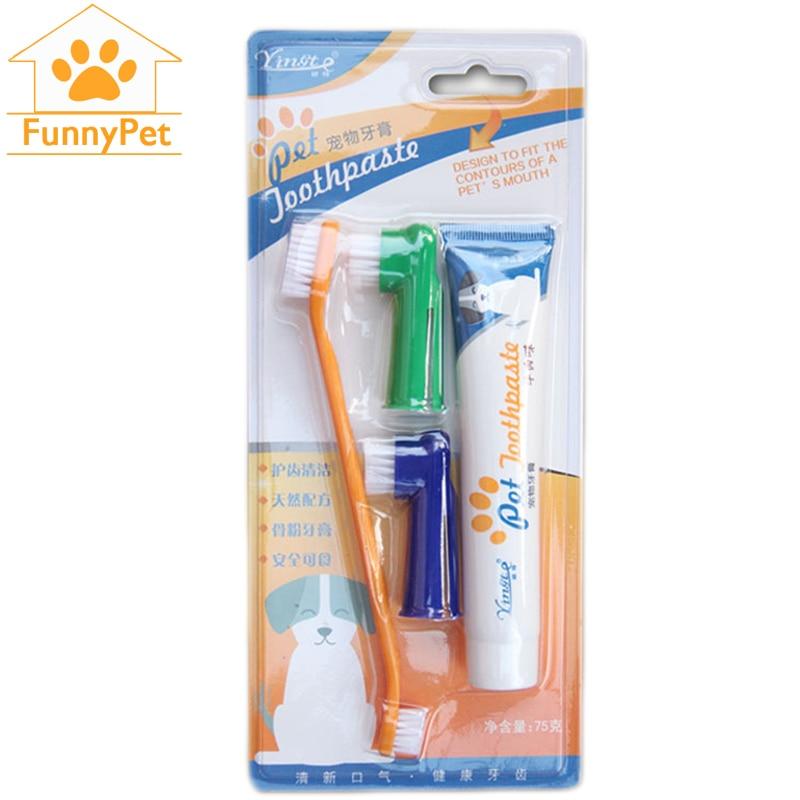 Pet Dog Cat Toothbrush Set Hot Puppy Beef Taste Teddy Dog Toothbrush Toothpaste Brush Head Finger Tooth Back Up Brush Care Set