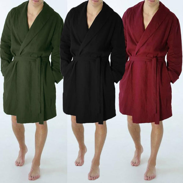 Men's Linen Pajama Casual Pure Color Cotton Linen Long Bathrobe Sexy Home Nightgown Pajamas Robe Nightgown Men Summer Ð¿Ð¸Ð¶Ð°Ð¼Ð°
