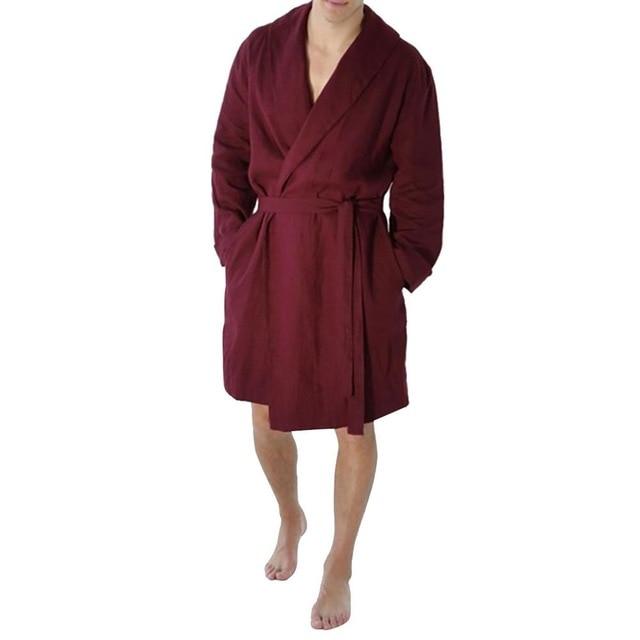 Men's Linen Pajama Casual Pure Color Cotton Linen Long Bathrobe Sexy Home Nightgown Pajamas Robe Nightgown Men Summer Ð¿Ð¸Ð¶Ð°Ð¼Ð°