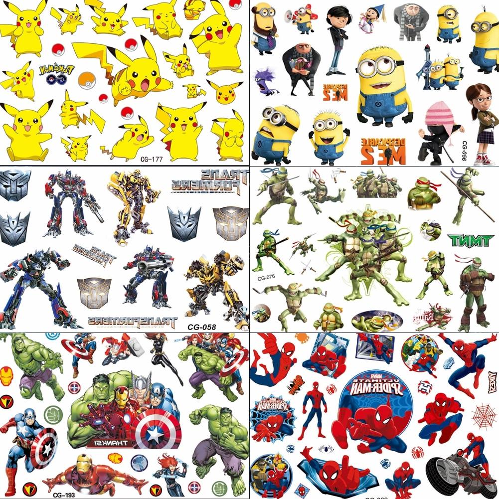 Cartoon Water Transfermation Temporary Children Tattoo Paper For Boy Kids Ninja Turtle Avengers Tatoo Flash Fake Tattoo Stickers