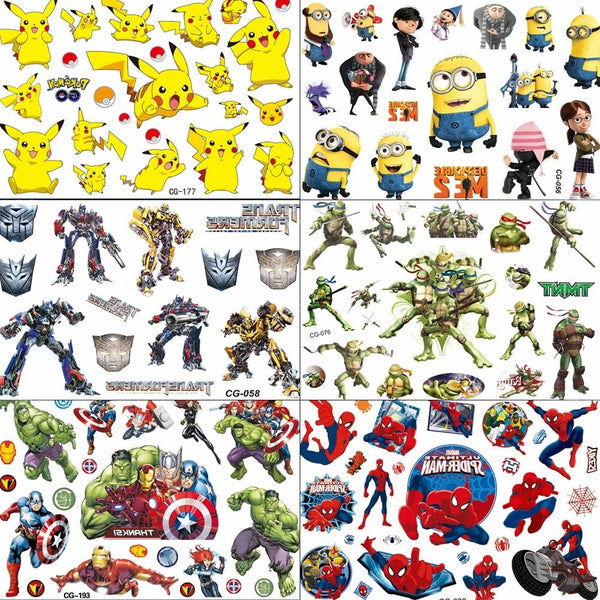 Cartoon Water Transfermation Temporary Children Tattoo Paper For Boy Kids Ninja Turtle Avengers Tatoo Flash Fake Tattoo Stickers