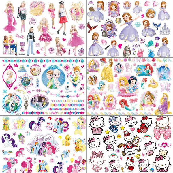 Waterproof Cartoon Temporary Tattoo For Girl Sofia Princess Body Art Tatoo Sticker Baby Kids Barbie Hello Kitty DIY Fake Tattoos