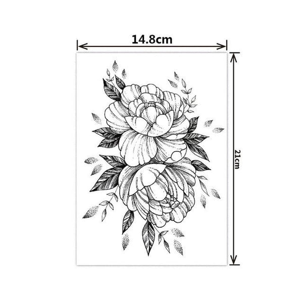 Fashion Black White Flower Tattoo Sticker Women Body Art Peony Rose Waterproof Water Transfer Temporary Tattoo