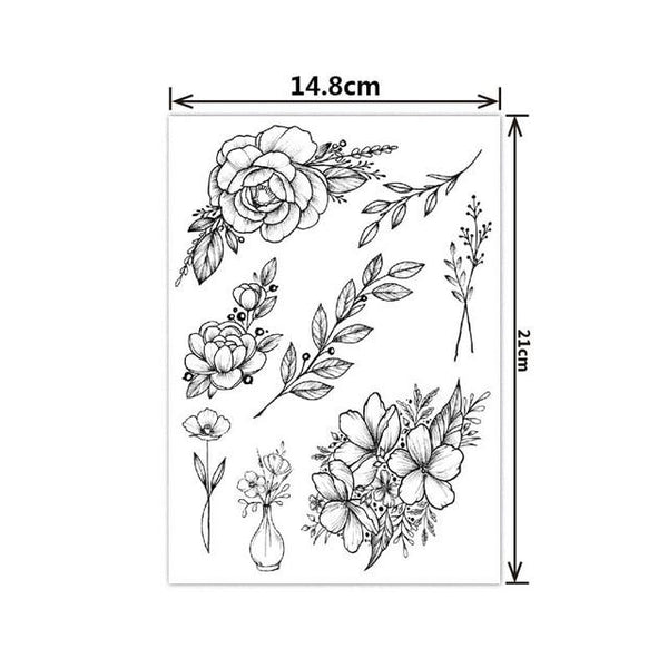 Fashion Black White Flower Tattoo Sticker Women Body Art Peony Rose Waterproof Water Transfer Temporary Tattoo