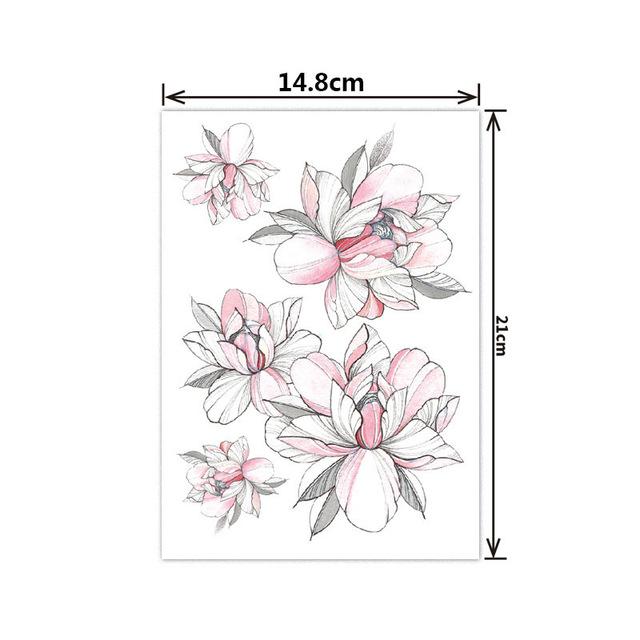 Fashion Black White Flower Tattoo Sticker Women Body Art Peony Rose Waterproof Water Transfer Temporary Tattoo