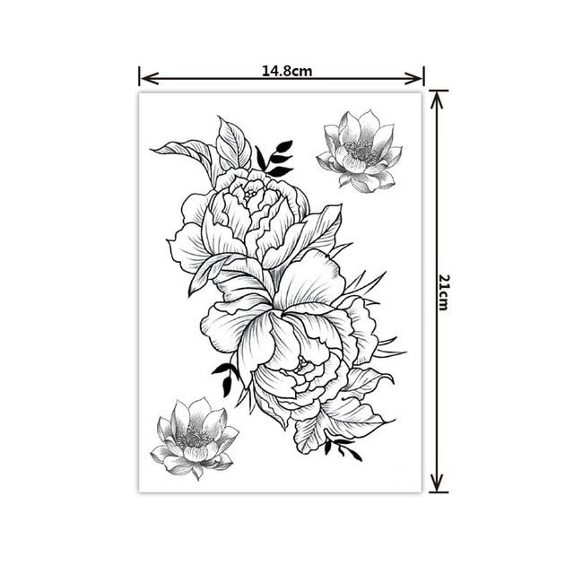 Fashion Black White Flower Tattoo Sticker Women Body Art Peony Rose Waterproof Water Transfer Temporary Tattoo