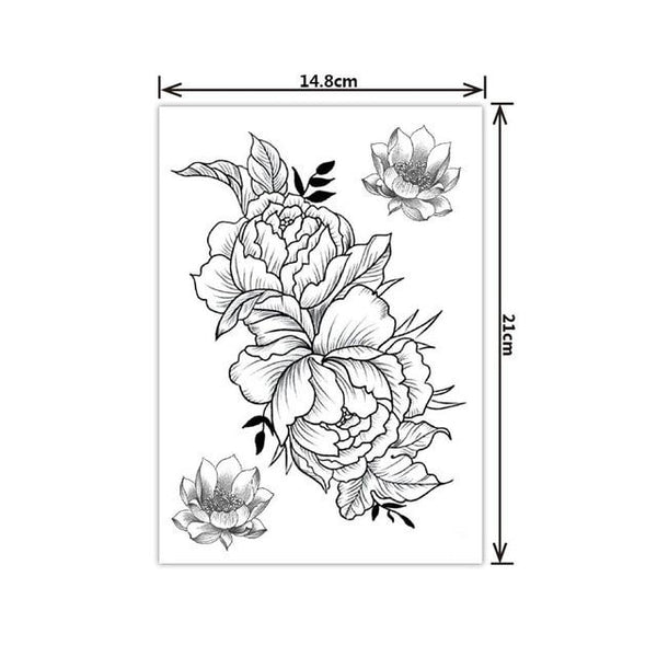 Fashion Black White Flower Tattoo Sticker Women Body Art Peony Rose Waterproof Water Transfer Temporary Tattoo