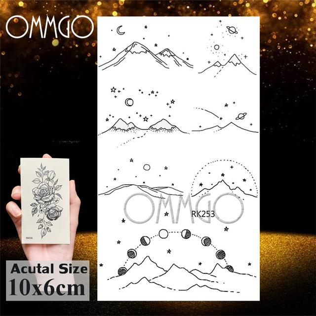 OMMGO Bulb Glass Mountain Pine Tree Temporary Tattoos Sticker Triangle Wave Custom Tattoo Body Art Arm Black Small Fake Tatoos