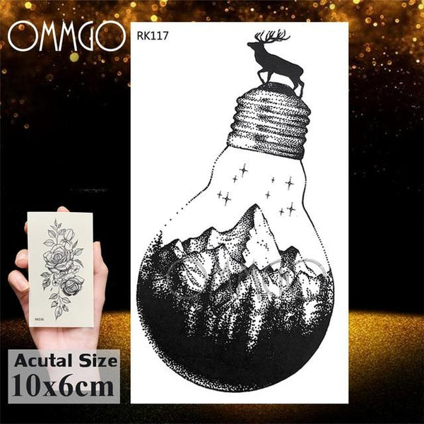 OMMGO Bulb Glass Mountain Pine Tree Temporary Tattoos Sticker Triangle Wave Custom Tattoo Body Art Arm Black Small Fake Tatoos