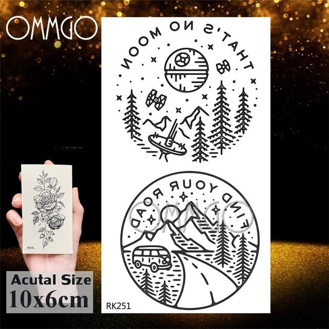 OMMGO Bulb Glass Mountain Pine Tree Temporary Tattoos Sticker Triangle Wave Custom Tattoo Body Art Arm Black Small Fake Tatoos
