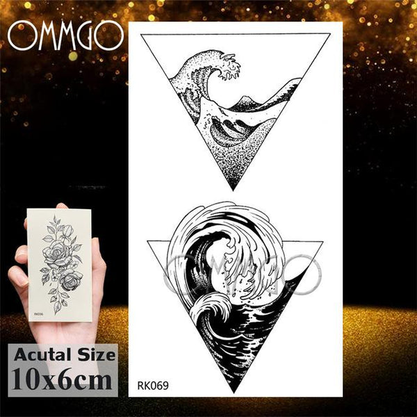 OMMGO Bulb Glass Mountain Pine Tree Temporary Tattoos Sticker Triangle Wave Custom Tattoo Body Art Arm Black Small Fake Tatoos