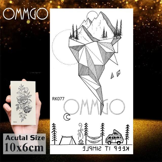 OMMGO Bulb Glass Mountain Pine Tree Temporary Tattoos Sticker Triangle Wave Custom Tattoo Body Art Arm Black Small Fake Tatoos