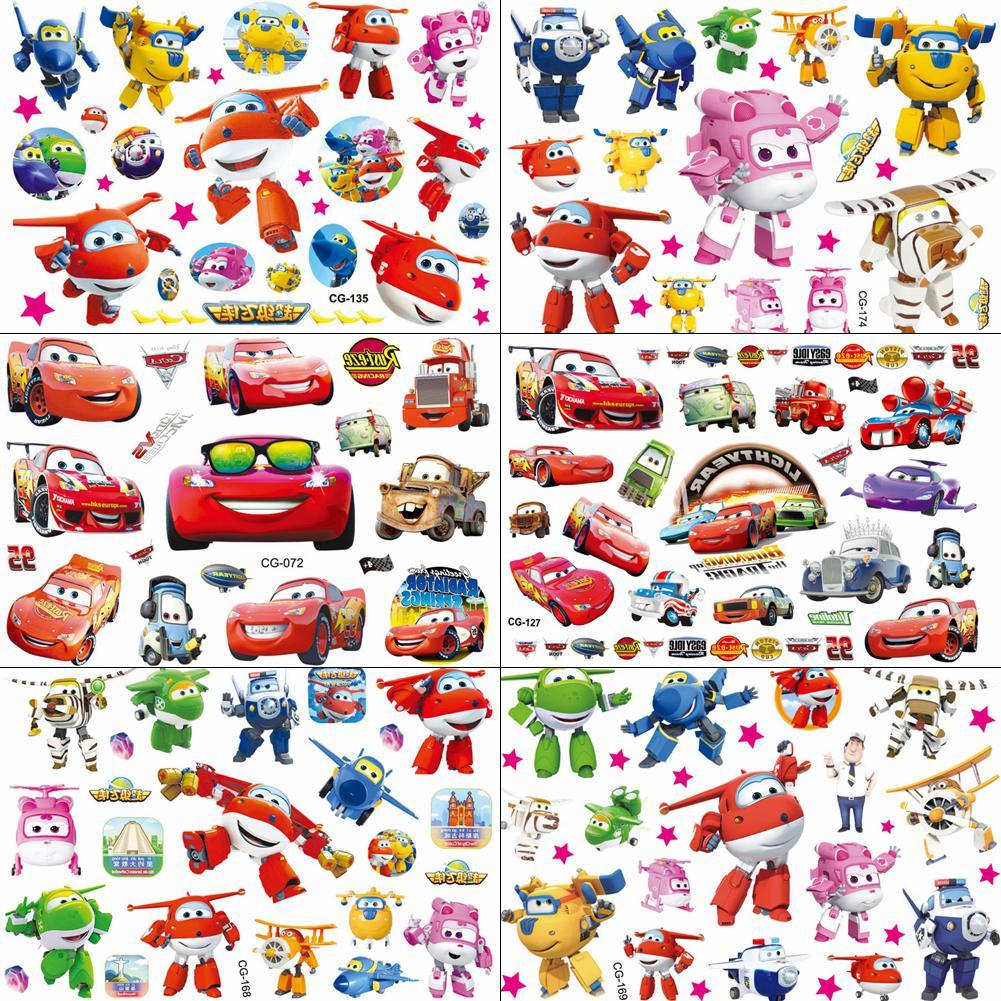 QUCIOUS Disposable Cartoon Super Wings Tattoos Temporary For Boys Kids Body Art Tatoo Sticker Flash Racing Cars DIY Tattoo Plane