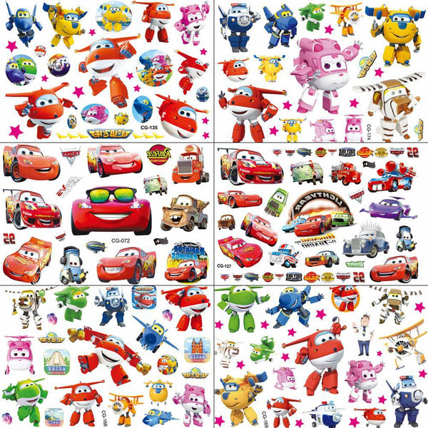 QUCIOUS Disposable Cartoon Super Wings Tattoos Temporary For Boys Kids Body Art Tatoo Sticker Flash Racing Cars DIY Tattoo Plane