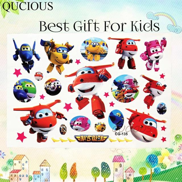 QUCIOUS Disposable Cartoon Super Wings Tattoos Temporary For Boys Kids Body Art Tatoo Sticker Flash Racing Cars DIY Tattoo Plane