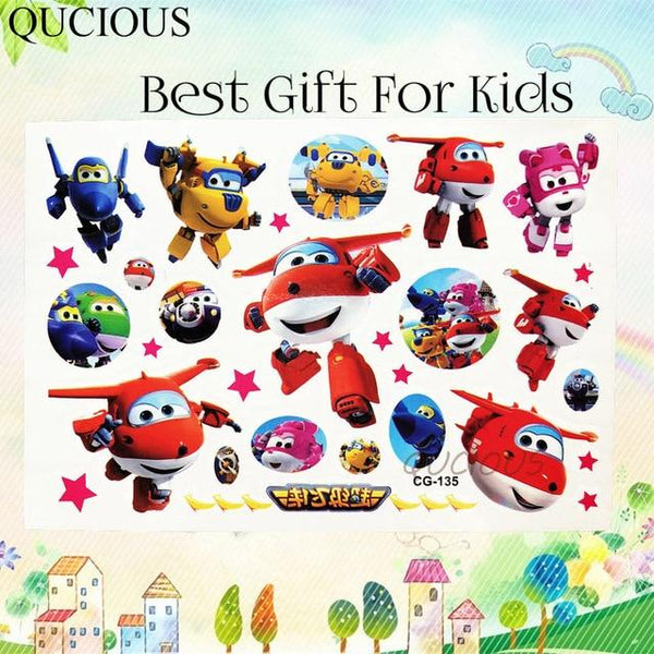 QUCIOUS Disposable Cartoon Super Wings Tattoos Temporary For Boys Kids Body Art Tatoo Sticker Flash Racing Cars DIY Tattoo Plane