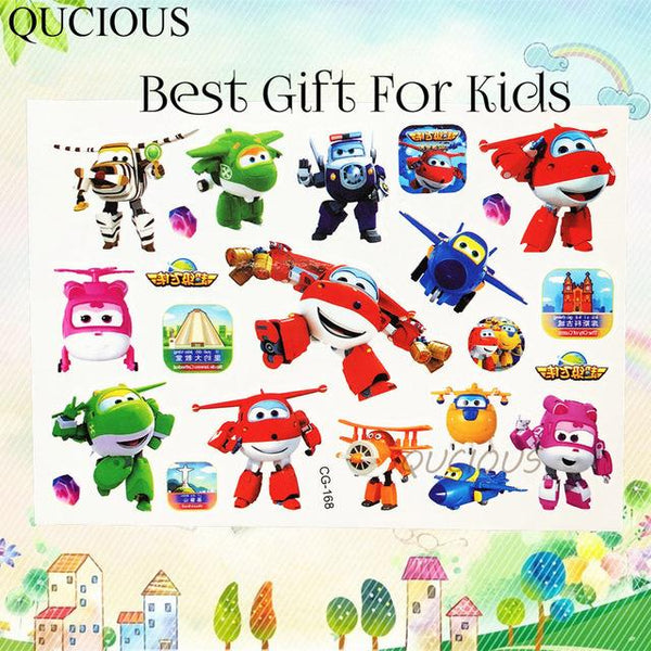 QUCIOUS Disposable Cartoon Super Wings Tattoos Temporary For Boys Kids Body Art Tatoo Sticker Flash Racing Cars DIY Tattoo Plane