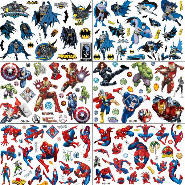 Flash Cartoon Hero Temporary Tattoos Paper For Kids Boys Avengers Hulk Tatoos Fake Mask Superman 3D Tattoo Sticker Children Gift