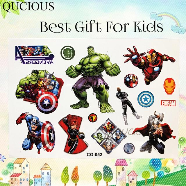 Flash Cartoon Hero Temporary Tattoos Paper For Kids Boys Avengers Hulk Tatoos Fake Mask Superman 3D Tattoo Sticker Children Gift