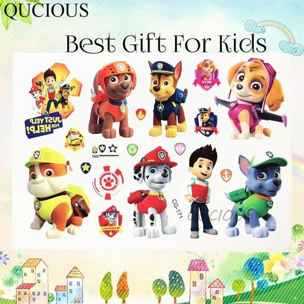 Cartoon Dog Police Team Temporary Tattoo For Boys Children Hero Tatoo Paper Paste Waterproof Flash Fake Tattoo Sticker Kids Gift