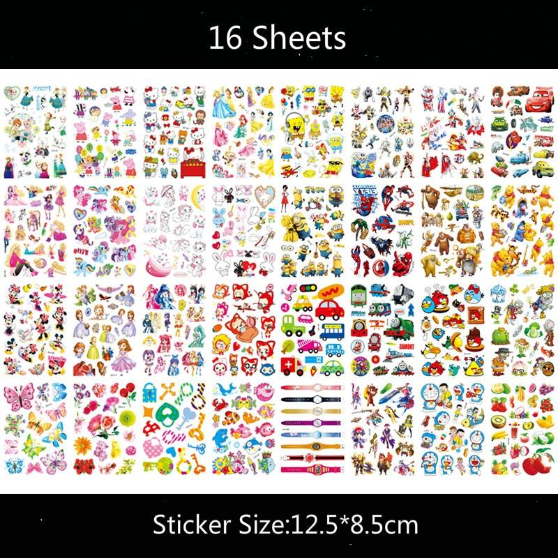 16pcs/set 12.5*8.5cm Temporary Tattoo Sticker Pets Princess Watch Unicon Child Tatouage Temporaire Body Art Tattoo Stickers