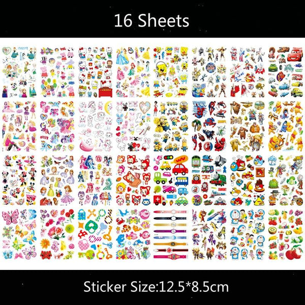 16pcs/set 12.5*8.5cm Temporary Tattoo Sticker Pets Princess Watch Unicon Child Tatouage Temporaire Body Art Tattoo Stickers
