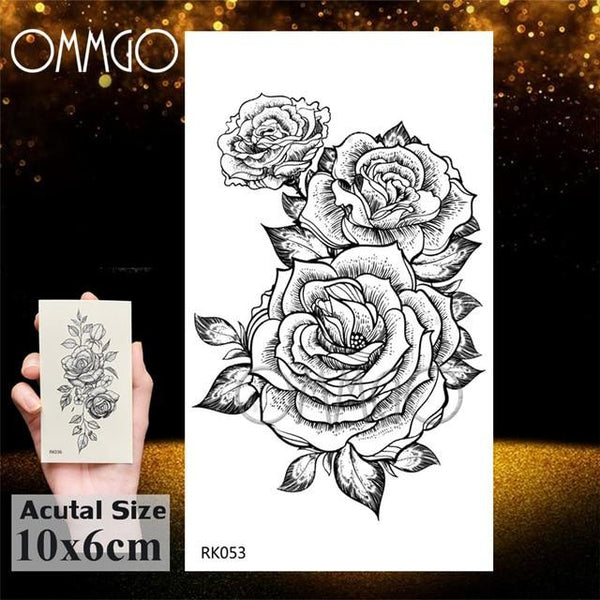 OMMGO HOT 3D Black Henna Flower Rose Temporary Tattoos For Girls Women Tattoo Sticker Leaf Custom Wholesale Tatoos Body Art Kit