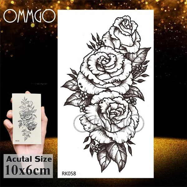 OMMGO HOT 3D Black Henna Flower Rose Temporary Tattoos For Girls Women Tattoo Sticker Leaf Custom Wholesale Tatoos Body Art Kit