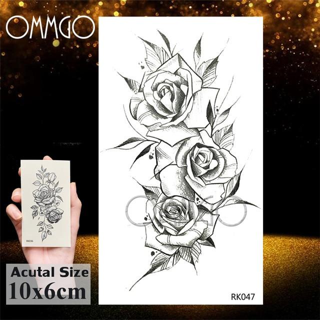 OMMGO HOT 3D Black Henna Flower Rose Temporary Tattoos For Girls Women Tattoo Sticker Leaf Custom Wholesale Tatoos Body Art Kit