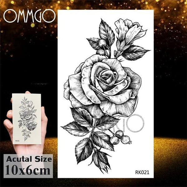 OMMGO HOT 3D Black Henna Flower Rose Temporary Tattoos For Girls Women Tattoo Sticker Leaf Custom Wholesale Tatoos Body Art Kit