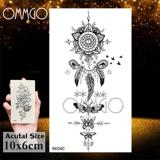 OMMGO HOT 3D Black Henna Flower Rose Temporary Tattoos For Girls Women Tattoo Sticker Leaf Custom Wholesale Tatoos Body Art Kit
