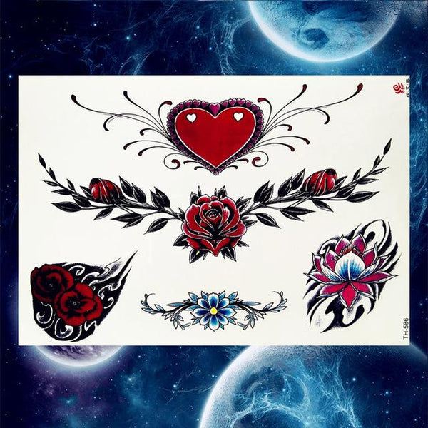 YURAN Black Tulip Totem Tattoos Stickers Women Body Waist Arm Art Bracelet Tattoos Temporary Girls Butterfly Tatoos Rose Chains